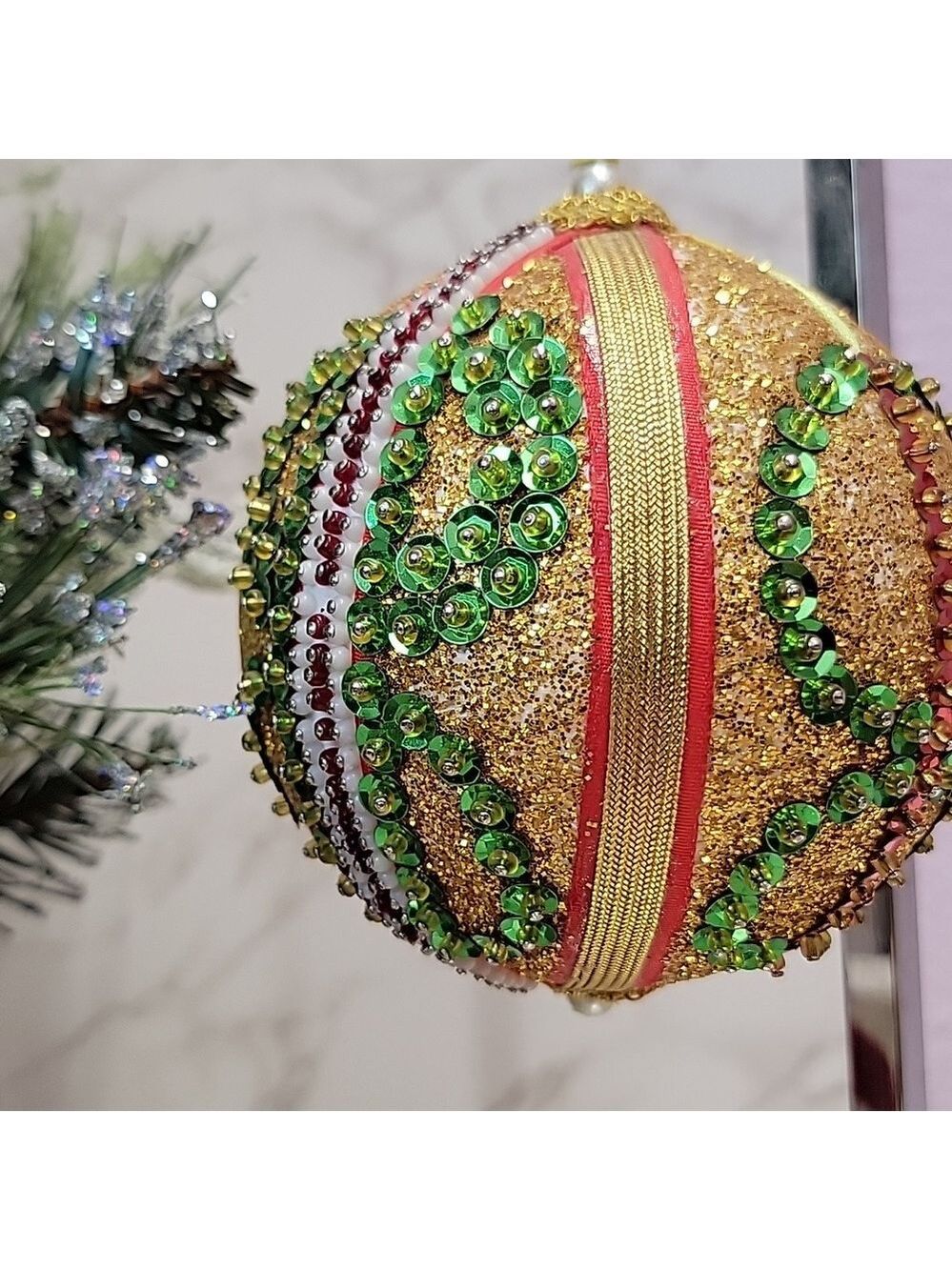 Large Handmade Vintage Beaded Christmas ornament